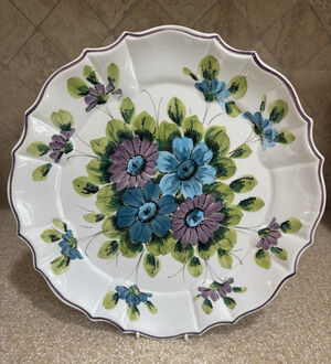 Italian Ceramic Serving Plate Dish Hand Painted Floral Tray Made in Italy VTG